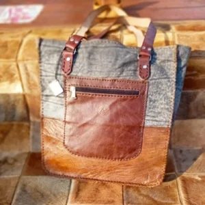 classic leather tote bag grey and chestnut