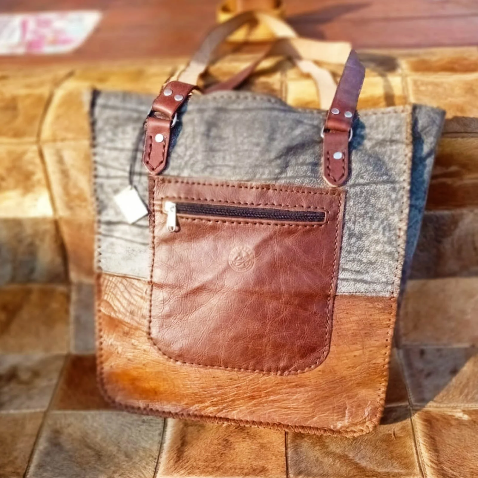 classic leather tote bag grey and chestnut classic leather tote bag grey and chestnut