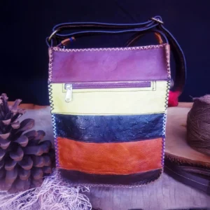 colour block leather sling bags variation brown yellow black orange