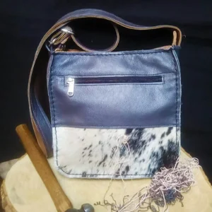 dark brown speckled nguni hide sling bag