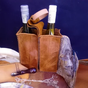 handcrafted leather wine bottle carrier variation