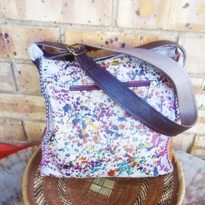 multicolour speckled leather sling bag