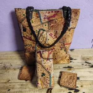 printed ostrich leather tote set