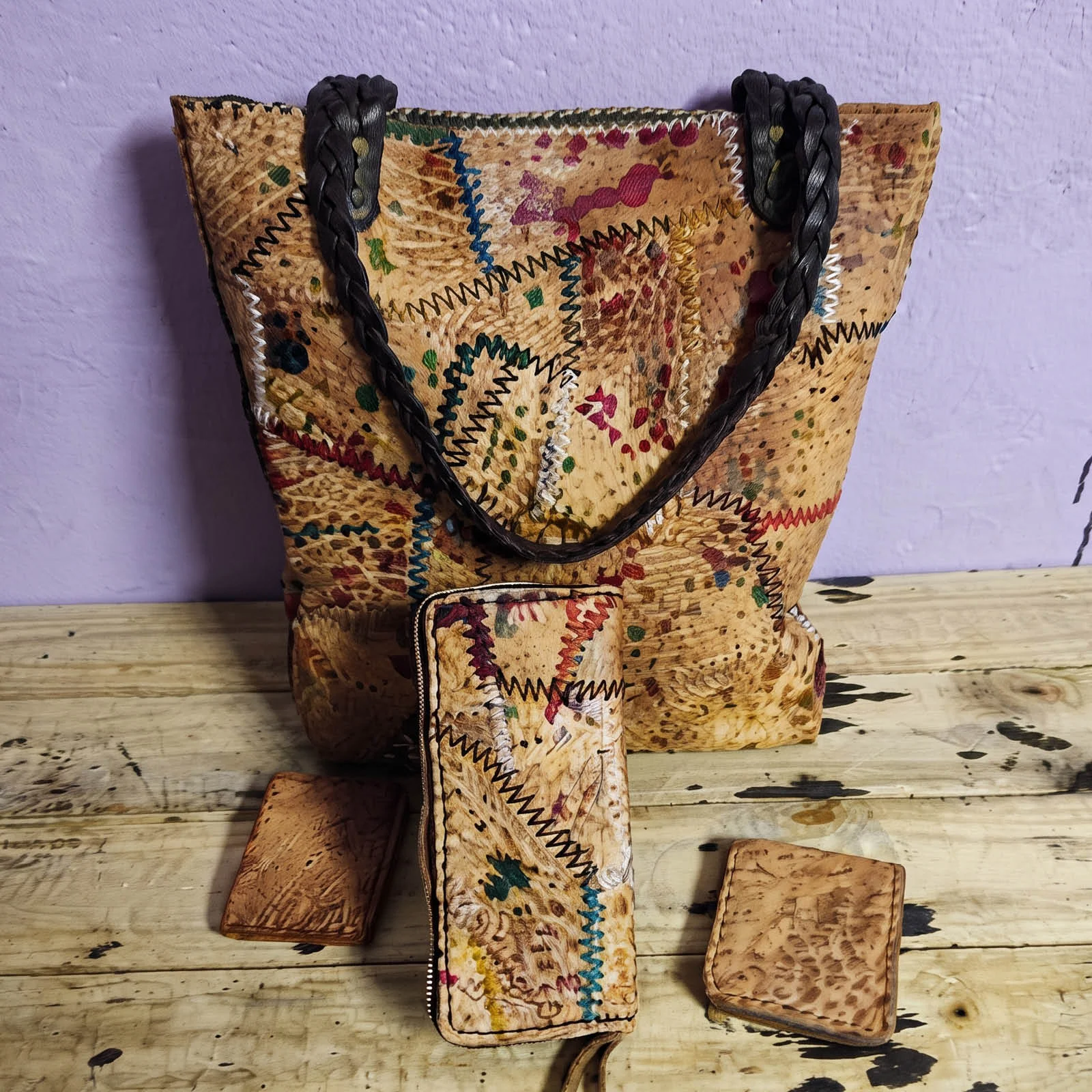 printed ostrich leather tote set printed ostrich leather tote set