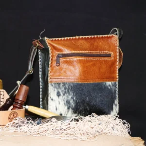tan speckled nguni hide sling bag