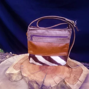 taupe, tan and zebra hide leather sling bag
